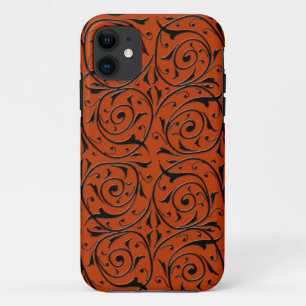 Swirling Black Vines on Copper Orange iPhone 11 Case