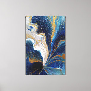 Swirling Blue, Gold, and White Patterns – Abstract Canvas Print