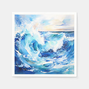 Swirling Blues and Whites Abstract Ocean Wave Napkin