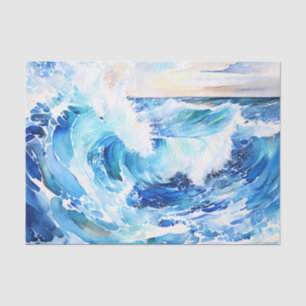 Swirling Blues and Whites Abstract Ocean Wave Tissue Paper