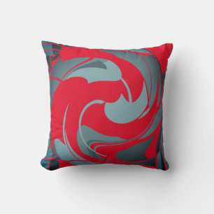 Swirling Bright Red Slate Seafoam Abstract Flower Throw Pillow