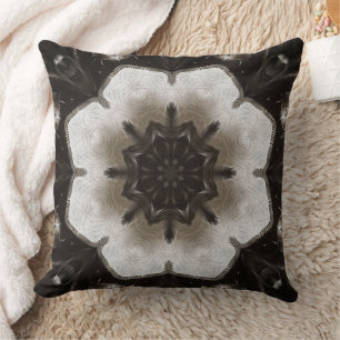 Swirling Brown and Cream Textured Mandala Throw Pillow