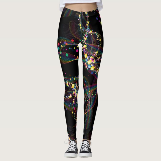 Swirling bubbles in multi-colours pattern Black BG Leggings (Front)