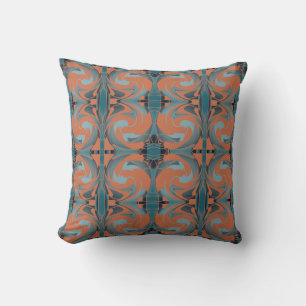 Swirling Burnt Orange Slate Seafoam Small Mosaics Throw Pillow