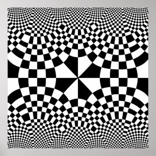 Swirling Checkers Optical Illusion Black & White Poster