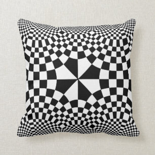 Swirling Checkers Optical Illusion Black & White Throw Pillow