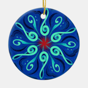 Swirling Clefs and Colourful Keyboard Circle Ceramic Ornament