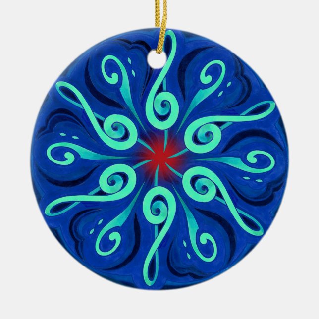Swirling Clefs and Colourful Keyboard Circle Ceramic Ornament (Front)