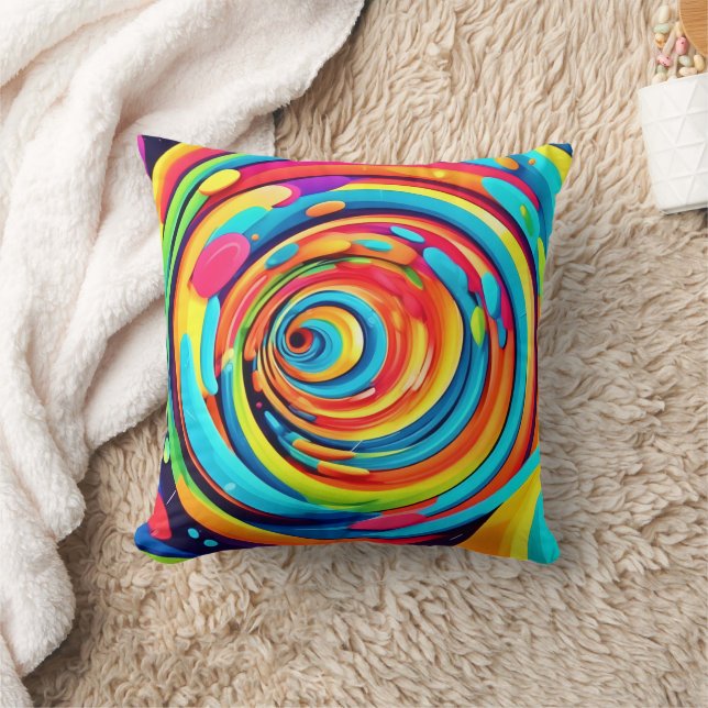 Swirling Colours in Psychedelic Tunnel Throw Pillow (Blanket)