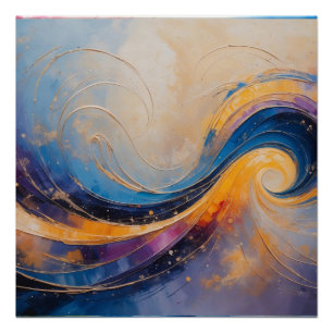 Swirling Cosmic Abstract Energy Waves in Gold Poster