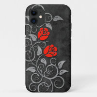 Swirling Dark Stone Red Roses