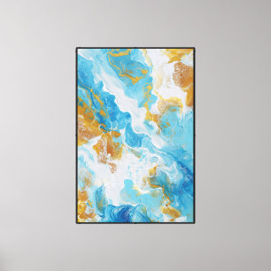 Swirling Elegance: Blue & Gold Abstract Canvas Print