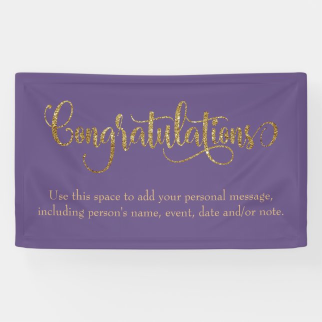 Swirling Gold Glitter Congratulations Dusty Purple Banner (Horizontal)