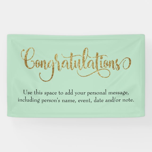 Swirling Gold Glitter Congratulations Iced Mint Banner (Horizontal)