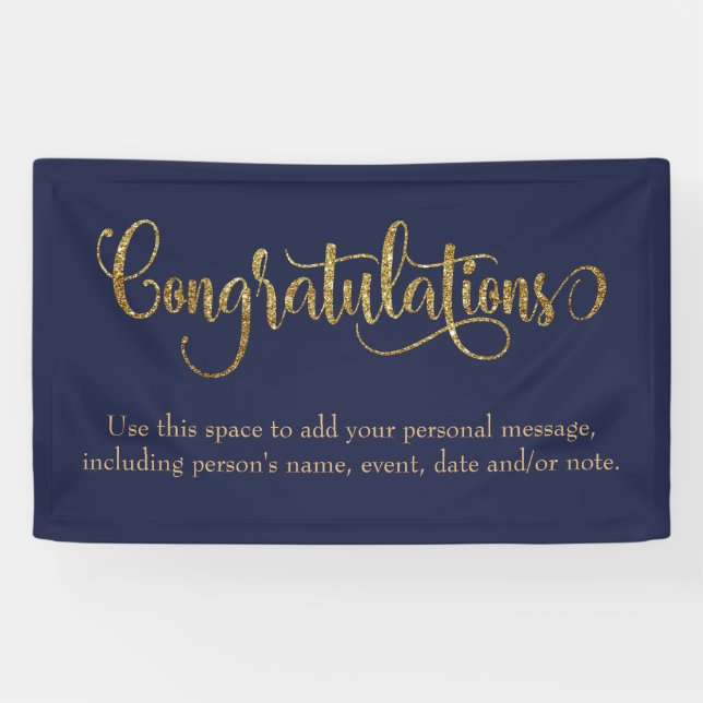 Swirling Gold Glitter Congratulations Navy Blue Banner (Horizontal)