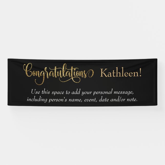 Swirling gold Glitter Congratulations on Black Banner (Horizontal)