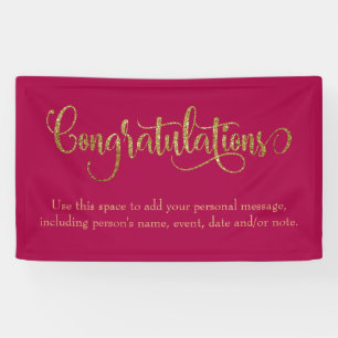 Swirling Gold Glitter Congratulations Raspberry Banner