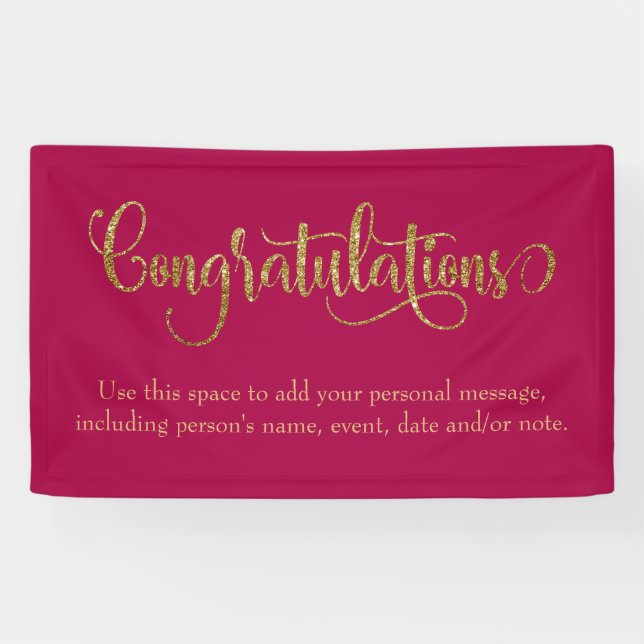Swirling Gold Glitter Congratulations Raspberry Banner (Horizontal)