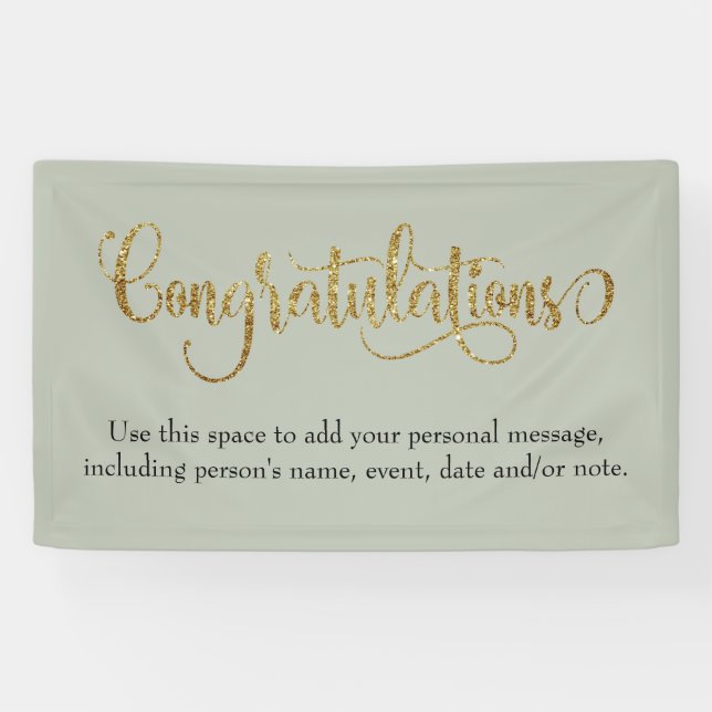 Swirling gold Glitter Congratulations Sage Green Banner (Horizontal)
