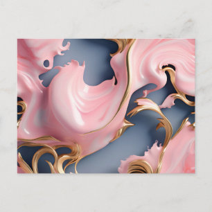 Swirling Gold Marble Pattern with Pastel Coral Postcard