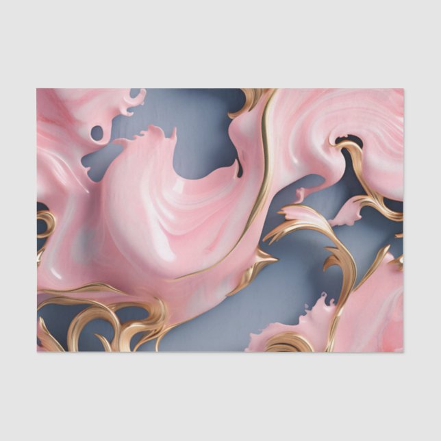 Swirling Gold Marble Pattern with Pastel Coral Tissue Paper (Front)