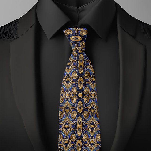 Swirling Gold On Saphire Pattern  Tie (Creator Uploaded)