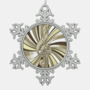 Swirling Golden Music Clef Snowflake Ornament