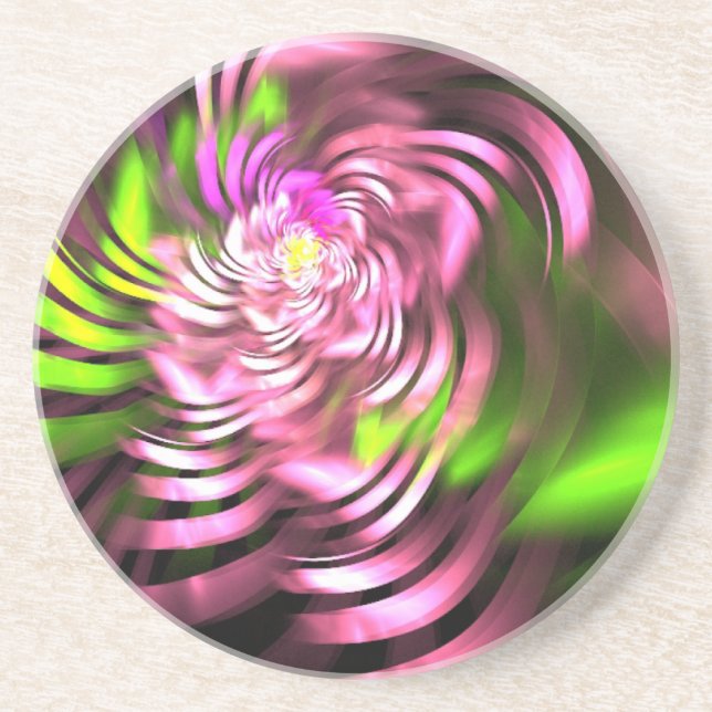 Swirling Green and Pink Ribbons Coaster (Front)