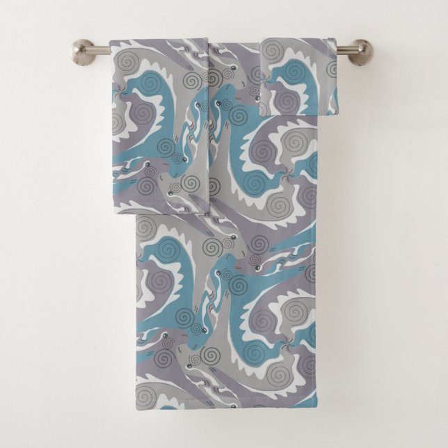 Swirling Hares 3 Blue emerald Bathroom Towel Set (Insitu)