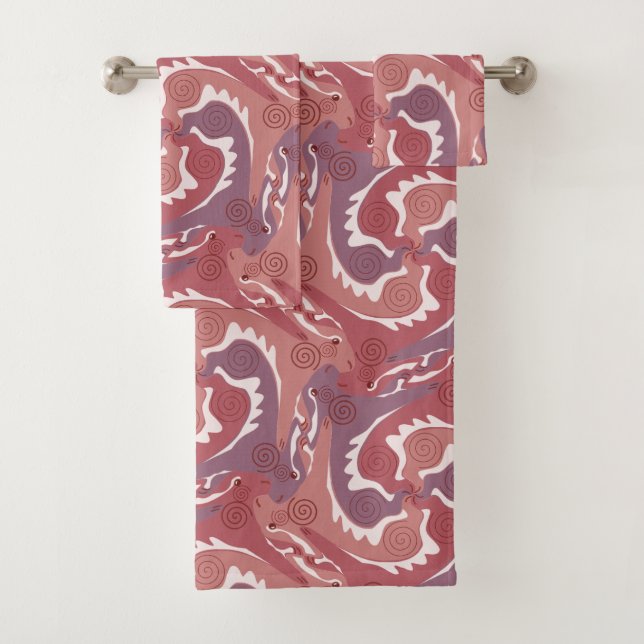Swirling Hares 8 red Bathroom Towel Set (Insitu)