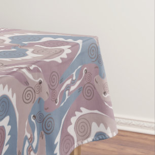 Swirling Hares Tesselation Blue Grey Table Cloth 1