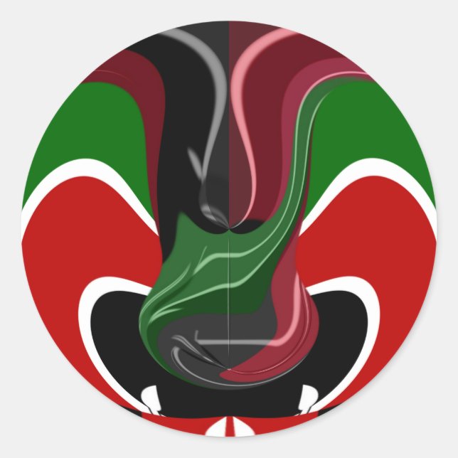 Swirling Kenyan Flag: A Modern Motif Art Classic Round Sticker (Front)