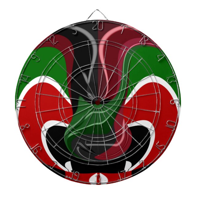 Swirling Kenyan Flag: A Modern Motif Art Dartboard (Front)