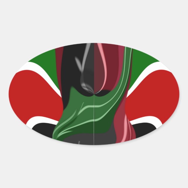 Swirling Kenyan Flag: A Modern Motif Art Oval Sticker (Front)
