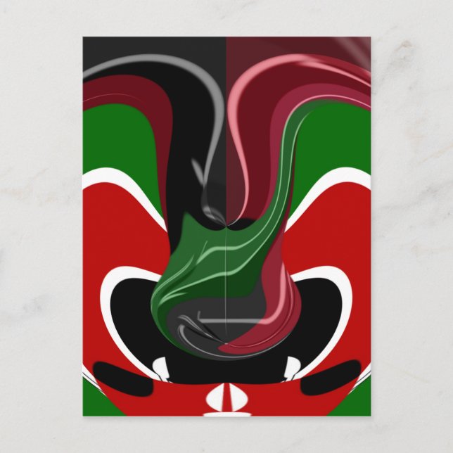 Swirling Kenyan Flag: A Modern Motif Art Postcard (Front)