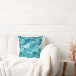 Swirling Light Teal Aqua Watercolor Marble Throw Pillow