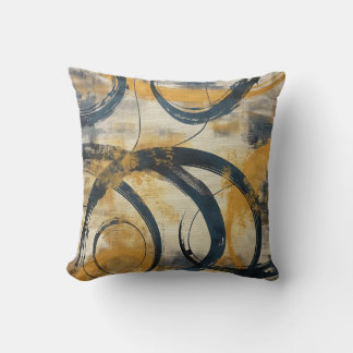 Swirling Lines & Colour Splashes: Mustard, Slate Throw Pillow
