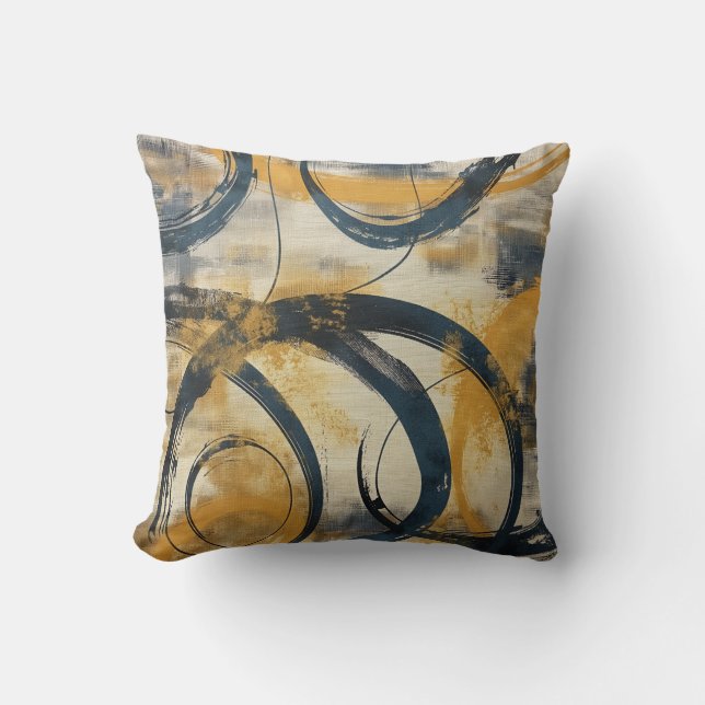 Swirling Lines & Colour Splashes: Mustard, Slate Throw Pillow (Front)