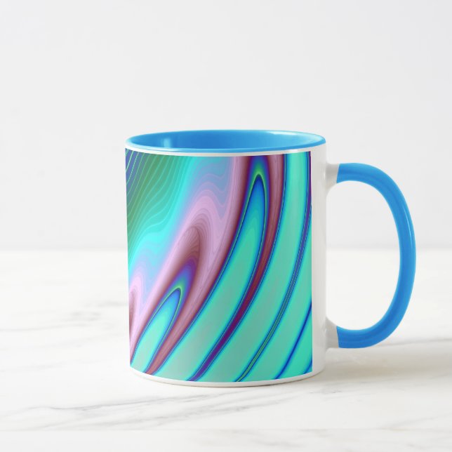 Swirling Liquid Glass (2) Glowing Aqua Mug (Right)
