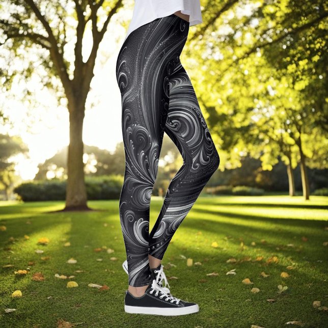 Swirling Modern Abstract Black and Silver Leggings (Creator Uploaded)