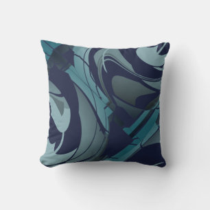 Swirling Navy with Light & Dark Teal Grey Shapes Throw Pillow