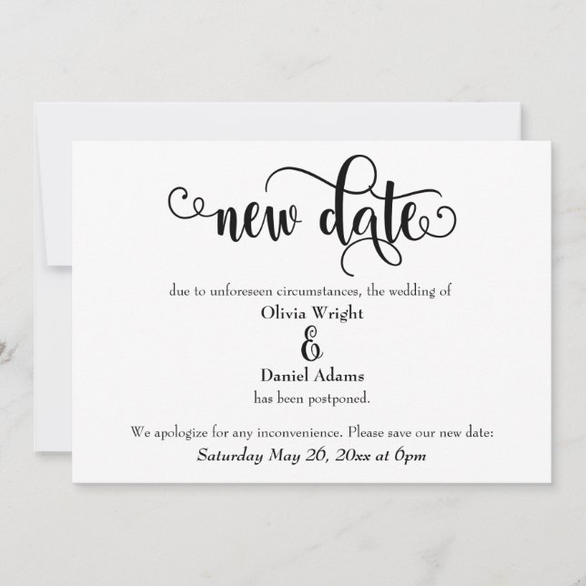 Swirling New Date Postponed Wedding Announcement (Front)