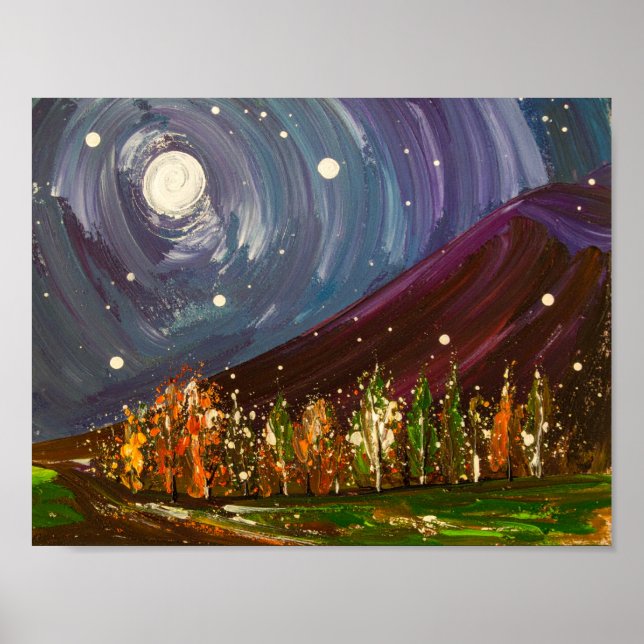 Swirling Night Over Autumn Trees Poster (Front)