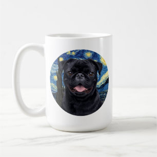 Swirling Night Sky Painting–Inspired Pug Art Coffee Mug