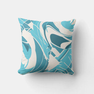 Swirling Off-White Turquoise Aqua Geometric Shapes Throw Pillow