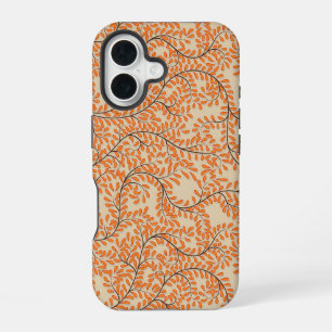 Swirling Orange Leaves on Beige Background iPhone 16 Case