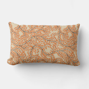 Swirling Orange Leaves on Beige Background Lumbar Pillow