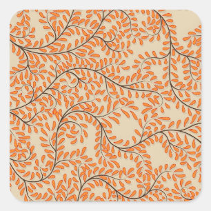 Swirling Orange Leaves on Beige Background Square Sticker