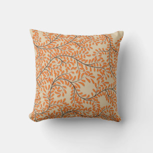 Swirling Orange Leaves on Beige Background Throw Pillow