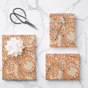 Swirling Orange Leaves on Beige Background Wrapping Paper Sheet